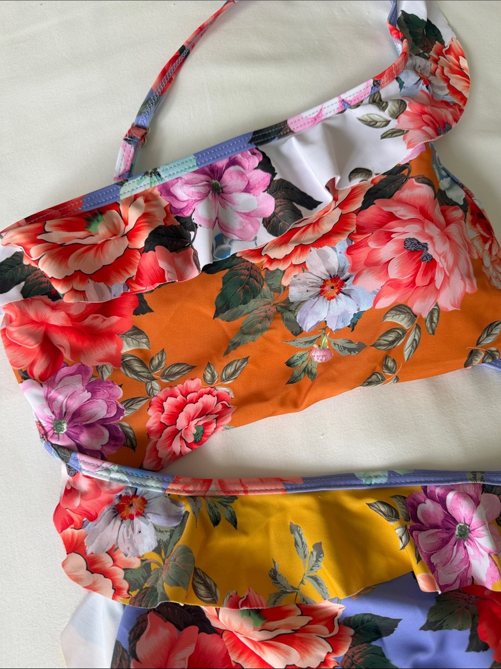 Floral One-Shoulder Swimsuit Colorful Floral Print M - Picture 2 of 6